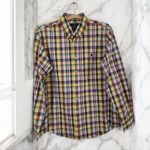 Custom Fit Polo Ralph Lauren Yellow and Blue Plaid Shirt Size L